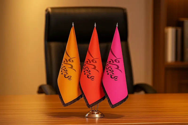 چاپ پرچم رومیزی سه تایی تک پایه 